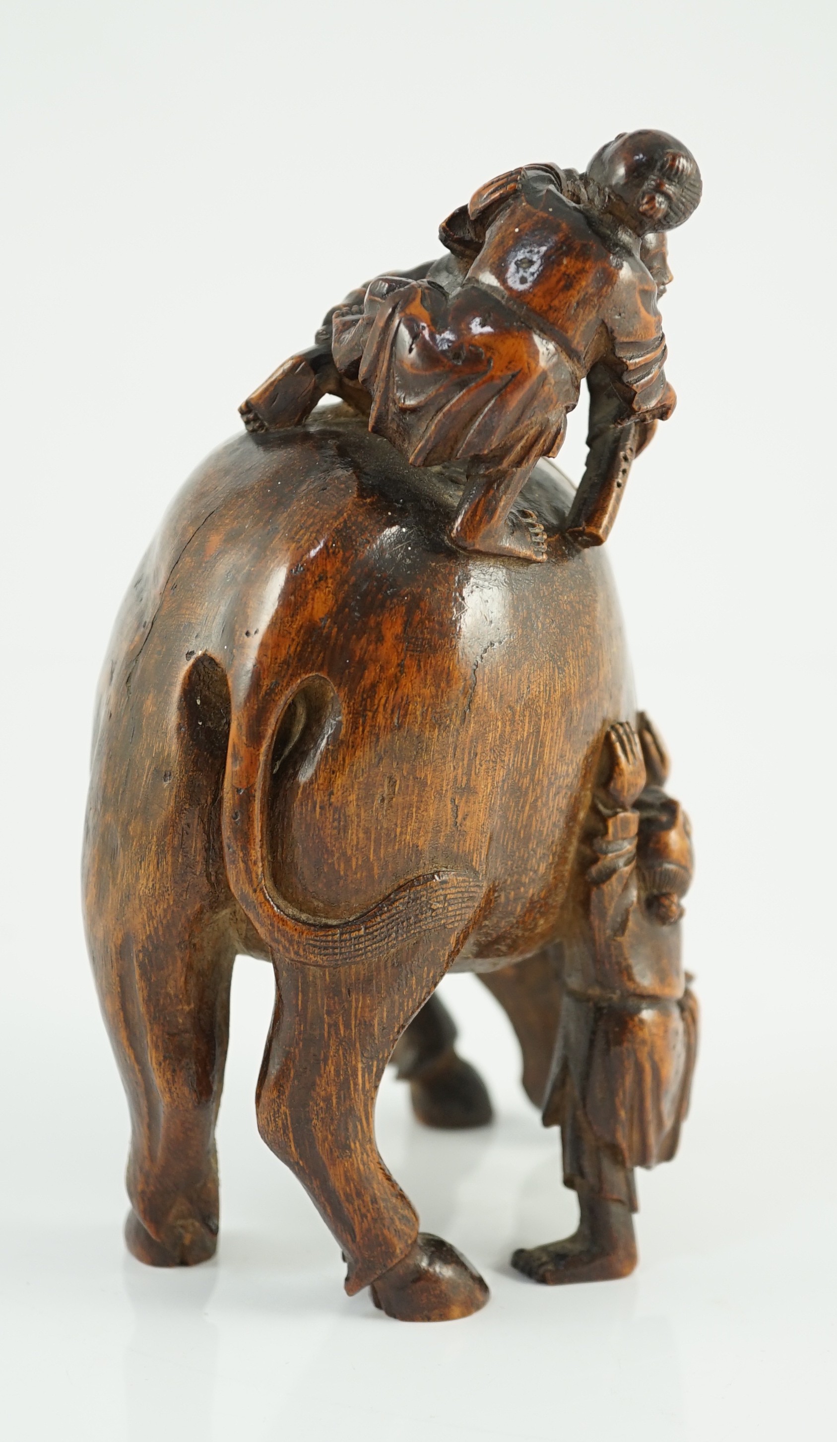 A Chinese bamboo ‘boys and buffalo’ group, 18th/19th century, 19.5cm high, one buffalo leg lacking